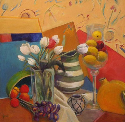 Green and White Striped Pitcher